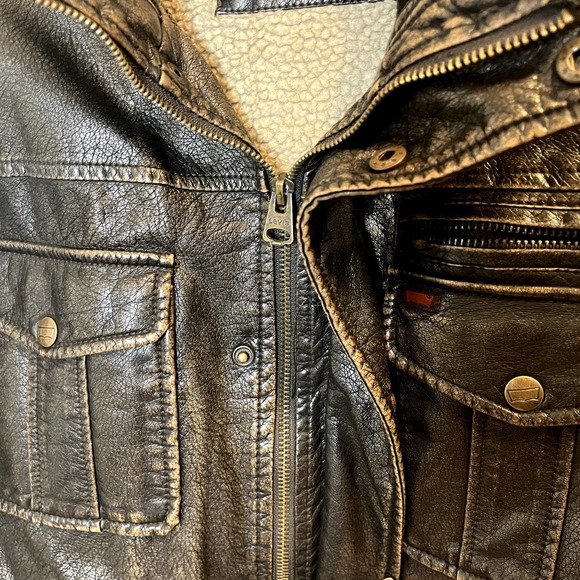 Levi's Mens Faux Leather Jacket with Sherpa Lining Brown Size Large - Picture 5 of 10